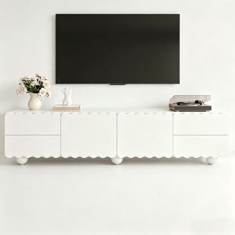 Meuble TV moderne blanc brillant,de 175 cm,rangements integres,en panneaux de particules,pour televiseur,175 x 38 x 37 cm (1/5)