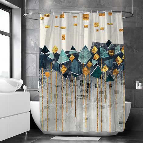 MINKUROW Geometrischer Duschvorhang, 180 x 180 cm, Duschvorhang, Polyestergewebe, schimmelfest, wasserdicht, waschbar, Badezimmervorhang mit 12 Hakenringen für Badewanne (1/4)