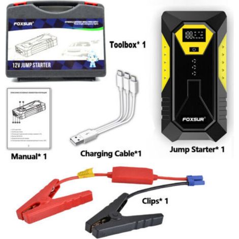Démarreur portable 800A 26800mAh – Pour essence 6L ou diesel 5L – Clips sécurité intégrés, écran – Batterie voiture d’urgence (1/4)