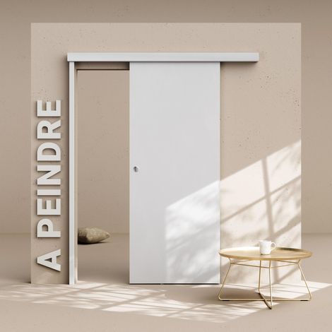 Porte Coulissante avec Rail - Prépeinte Plane 83 cm - Avec butée