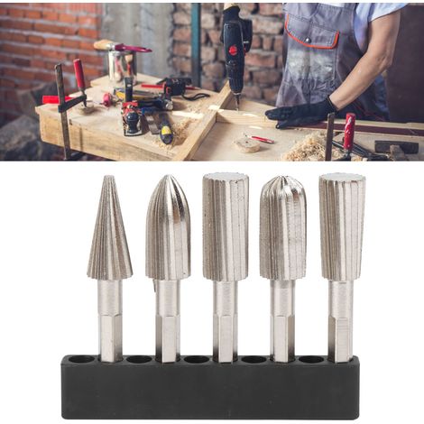 5 Pièces Lime Rotative 1/4 Pouce Double Taille Métal Set de Fraises pour Sculpture et Polissage