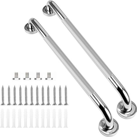Maniglione di supporto per vasca da bagno in 2 pezzi, antiscivolo, 60 cm, in acciaio inox, da parete, per anziani, disabili, bambini e donne in gravidanza.