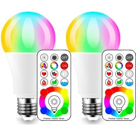 2pcs Colorful RBD A19 LED Bulbs Plastic Coated Aluminum Color Changing Remote Control Atmosphere Light Bulbs Smart Light Bulbs 10W RGB+White (1/4)