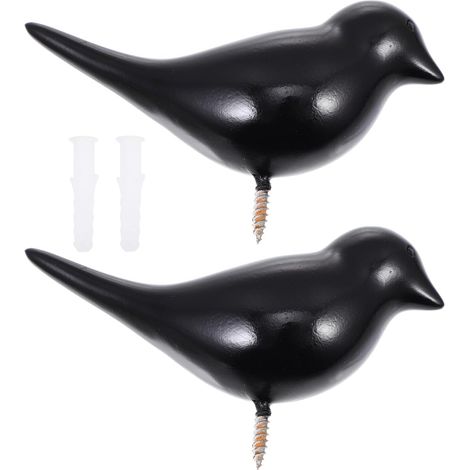 Lot de 2 patères murales en résine noire motif oiseau (1/5)
