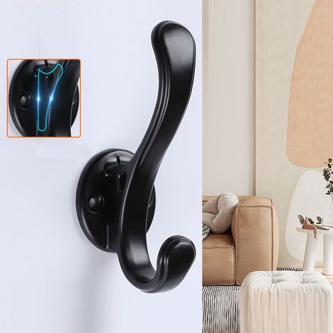 Patère murale noire sans perçage, style minimaliste moderne, pour vêtements et sous-vêtements (modèle 599), avec vis adhésive double usage. (1/5)