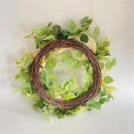 Couronne pour porte d'entrée, couronne de feuilles pour décoration extérieure toutes saisons --- (1/5)