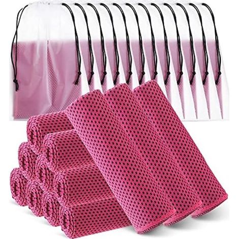 Serviette Rafraîchissante - 12 x 40 Pouces - Polyester Respirant - Pour Visage et Cou - Usage Gym Yoga Extérieur - Lot de 12 Pièces avec Sac à Cordon Étanche (1/3)