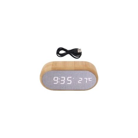 Réveil numérique en bois massif avec commande vocale, voyants LED dynamiques et prise USB intégrée – Décoration moderne pour chambre (1/5)