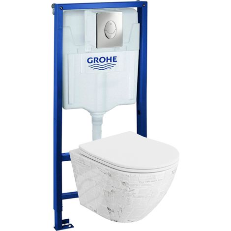 GROHE Bâti-support Skate Air + Lavita WC Sofi Slim Paper suspendu blanc/noir sans bord + panneau de commande Delta 25 chrome Kit complet