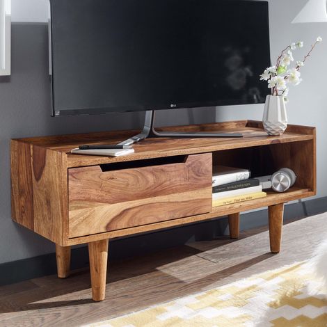 Meuble TV 1 porte coulissante 95x34x44 cm en bois de sheesham (1/5)
