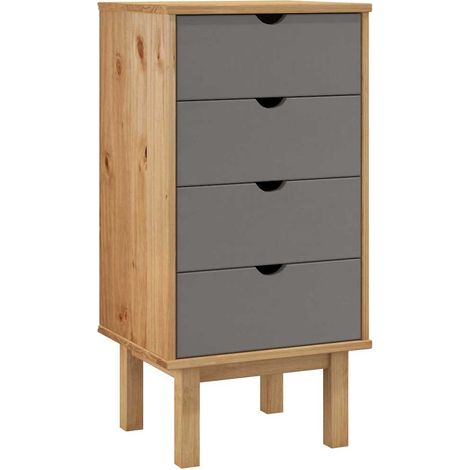 Armoire à tiroirs Design moderne, Armoire Etagère de rangement, Marron et gris 46x39,5x90 cm Bois pin massif OIB4754E (1/5)
