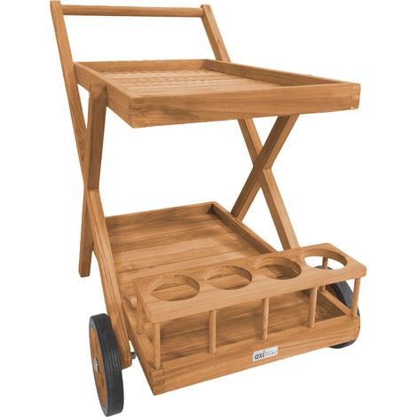Axi Bodhi Chariot De Service En Bois De Teck Avec 2 Tablettes Et Porte-Bouteilles  Desserte De Cuisine À Roulettes Pour Jardin, Balcon, Terrasse  70 X 48 X 78 Cm