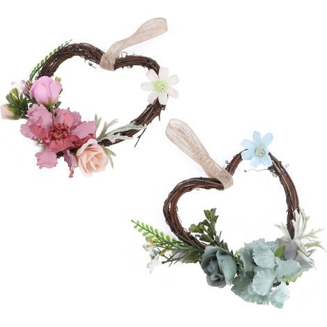 2 Blumenkränze für den Innenbereich, künstliche Herzranke, Rattan, Wandbefestigung (1/4)