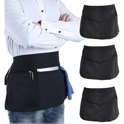 3 Pcs Demi Tablier avec Poche, Tablier Cuisine Noir, Tablier Court Service, Demi Tablier Unisexe, Tablier Noir Professionnel avec Sangle Réglable, pour Bistro Jardin Boulangerie Restaurant (1/5)