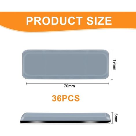 36 Stück selbstklebende PTFE-Gleitpads, Teflonpads zum Schutz von Möbelböden, Grau (19 x 70 mm) (1/4)