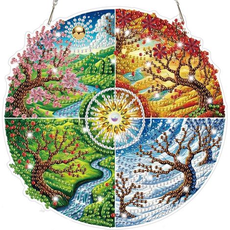 5D Diamond Painting Fensterbild Bausatz für Erwachsene, Vier Jahreszeiten Baum, Hängende Dekoration (1/4)