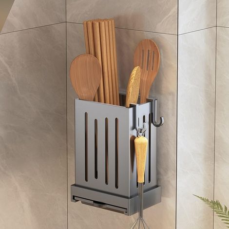Égouttoir mural pour couverts de cuisine avec plateau d'égouttement, support multifonction vaisselle, gris 12 x 8,5 x 6,2 cm