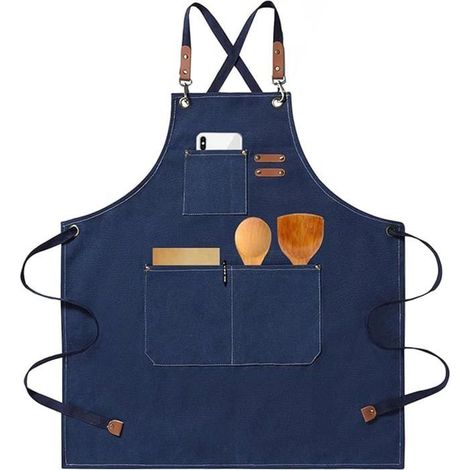 Tablier De Cuisine Tablier Barbecue Homme Tablier De Travail Femme Avec Sangle Réglable Et 3 Poches Tabliers Toile Pour Serv[CA122] (1/5)