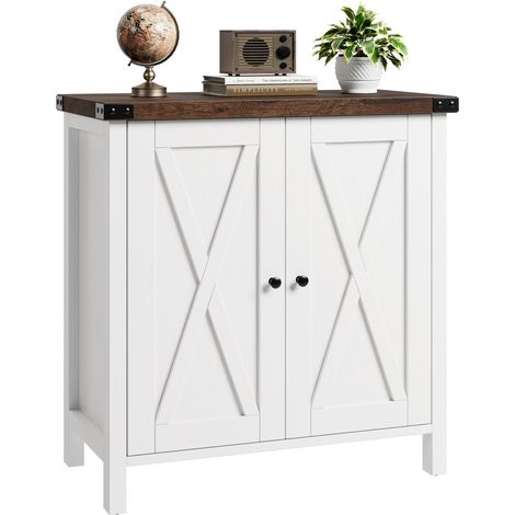 Buffet de Cuisine avec Placard 2 Porte, 76x40x80cm, Meuble de Rangement pour Salle à Manger,Étagère Réglable, Style Campagnard, blanc/marron (1/5)