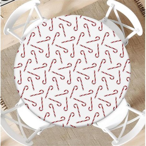 Nappe ronde avec élastique Ø 90cm, Motif Bonbons Rouge-Blanc, Lavable