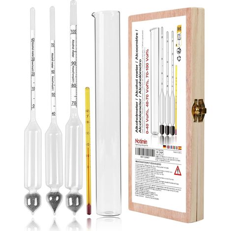 pese Alcool 3 pcs Alcoomètre 0-100 Vol%+ Éprouvette graduée en Verre+ Brosse (Mode d'emploi en français) pour Mesurer la Teneur en Alcool du Eau-de-Vie, Whisky, Vodka, Cognac (1/5)