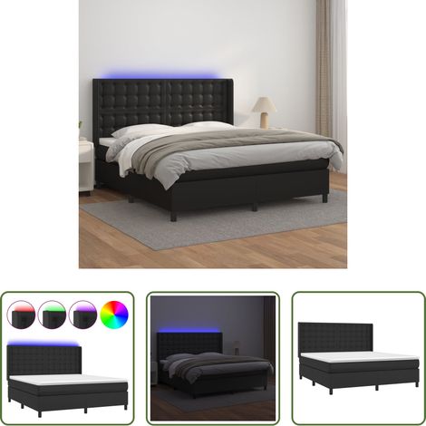 Sommier tapissier - Sommier à lattes de lit matelas LED Noir 180x200cm Similicuir (1/5)