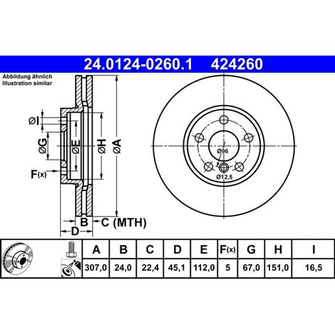 Lot de 2 Disques de frein ATE 24.0124-0260.1 BMW 34 10 6 891 079 34 11 6 799 351