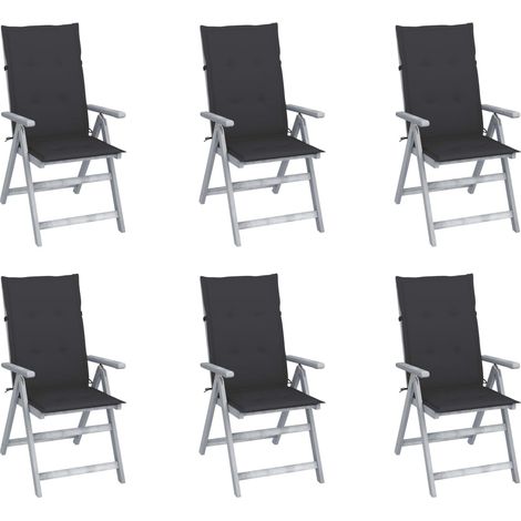 Sedie da Giardino Reclinabili 6 pz con Cuscini Massello Acacia vidaXL
