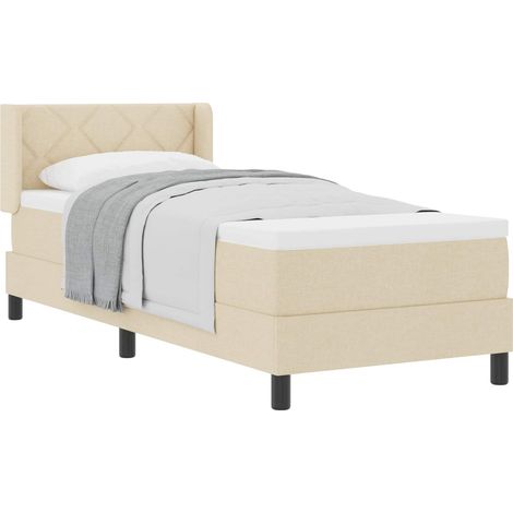 Lit simple Lit adulte Lit à ressorts avec tête de lit Crème 200 x 80 cm tissu (1/5)