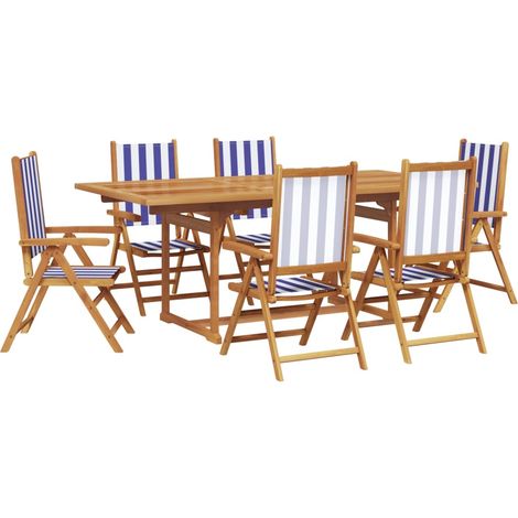 Set Pranzo Giardino 7pz Blu e Bianco Tessuto e Legno Massello vidaXL (1/5)