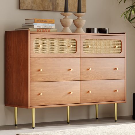 Kommode Sideboard Aufbewahrung 6 Schubladen Nussbaum OKMYHOME (1/5)