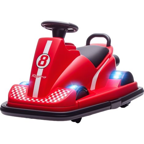 Autoscooter enfant 360° avec volant, klaxon, LED et musique, siège à enfourcher, moteur 6V, rouge, jusqu'à 30 kg  CHICFURN (1/5)