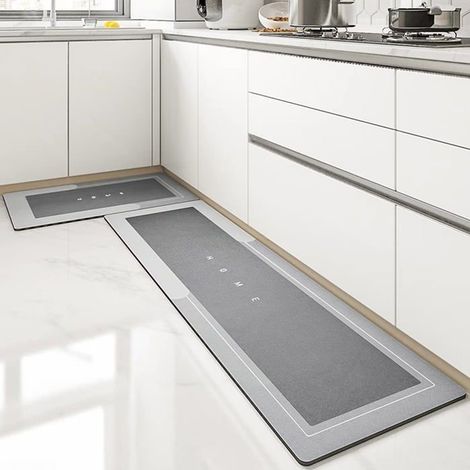 Lange, rutschfeste Küchenmatte, wasser- und ölabsorbierende Matte für Zuhause, 40 x 120 cm, hellgrau (1/5)