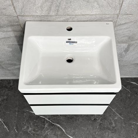 Roca Domi Vanity Unit Wall Hung Matt Light Grey 2 Drawer 600mm Inc Ceramic Basin (1/5)