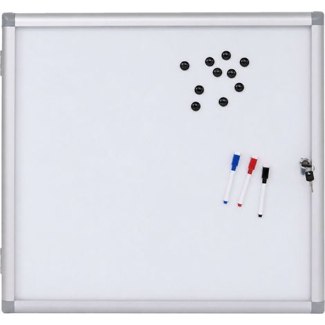 Schaukasten HHG-950, Magnettafel Whiteboard Memoboard Pinnwand, Aluminium abschließbar inkl. Zubehör 65x68x7cm