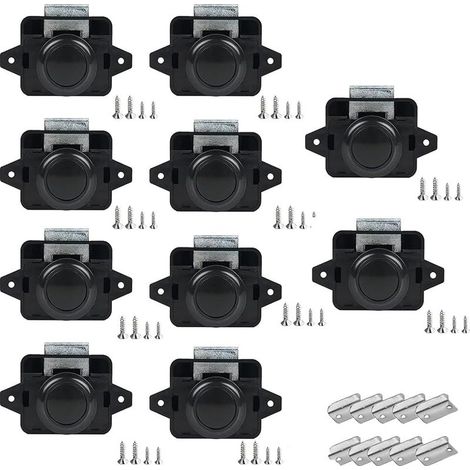 10 Pièces Verrous à Bouton-Poussoir,14-16 mm Serrure de Meuble,pour Camping-Cars, Yachts, Bateaux, RV Camping Armoire, Caravane (Noir) (1/5)