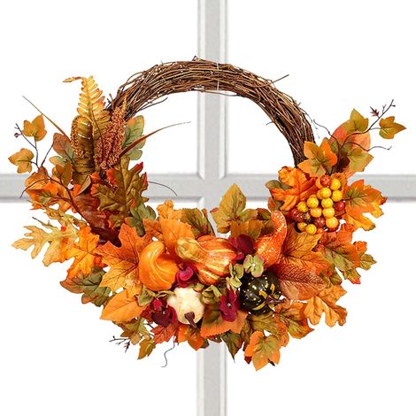 Couronne d'automne Décoration Porte d'Entrée Halloween - Décorations Fête Artificiel pour Intérieur Extérieur Salon Chambre,Jardin Patio Chambre Cheminée Fenêtre Mur (1/5)