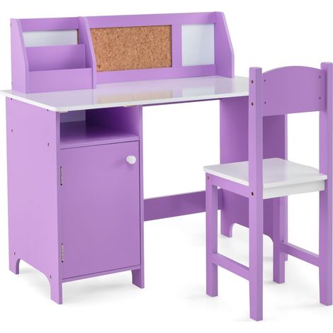 Set scrivania e sedia per bambini con contenitore, legno viola