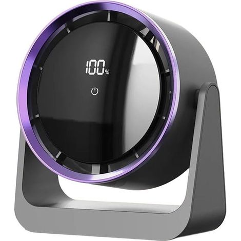 Ventilateur de bureau USB avec affichage LED, longue autonomie, 100 vitesses, tête inclinable à 90°, puissant ventilateur de table 3 en 1 pour chambre, cuisine, bureau, maison, camping (gris foncé) (1/5)