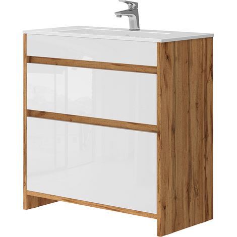 Waschbeckenunterschrank Detmold, Goldkraft Eiche, 2 Teile, Unterschrank 80 cm, Vicco