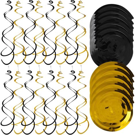 36 Pieces Hanging Spiral, Ceiling Swirl, Black and Gold (1/5)