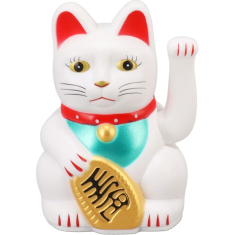 Chat Porte-Bonheur Blanc 4 Pouces - Chat Maneki-neko Décoratif pour Bureau ou Cadeau (1/5)