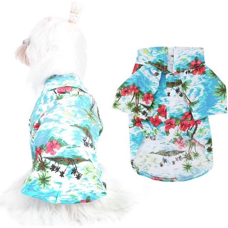 T-shirt Hawaïen Pour Chien - 1 Pièce - Tissu Respirant - Style Plage Été - Pour Chiens Petits À Moyens - Taille Buste 40 cm Dos 30 cm (1/5)