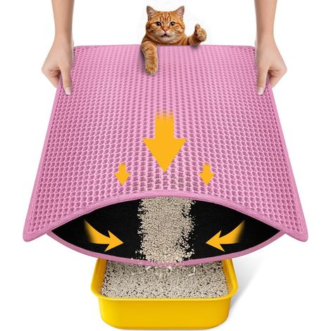 Tapis de litière pour chat, version améliorée avec fond super imperméable, antidérapant, durable, doux pour protéger les pattes du chat, tapis de litière pour chat (61 cm x 46 cm, rose). (1/5)