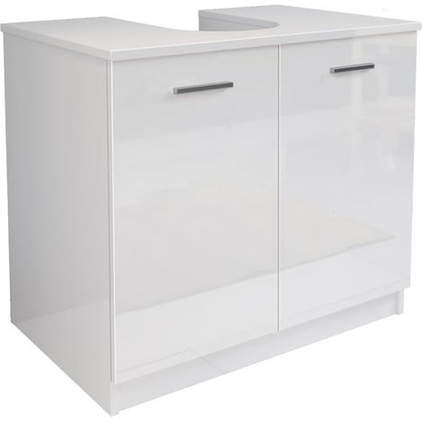 Mobile bagno sotto lavello copricolonna con 2 ante in legno Bianco Lucido (1/2)