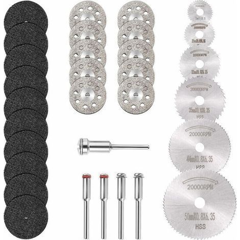 Mini Disque Diamant à Tronçonner & Mini Lame de Scie Circulaire HSS & Mini Disque de Coupe en Résine (3mm Mandrins) pour Bois Pierre Métal - Paquet de 31Pcs (1/5)