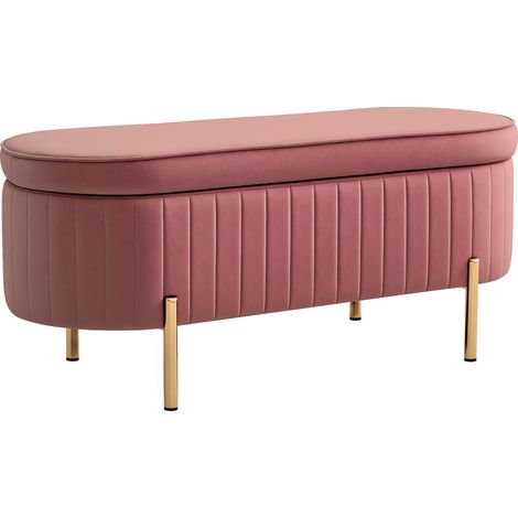 Aufbewahrungsbank/Bettbank aus rosa Samt, 72 Liter Fassungsvermögen mit Deckel, Metallbeine, Maße 108 x 44 x 43,5 cm