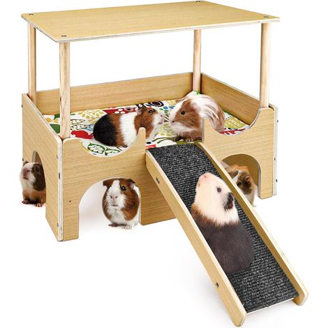 Guinea Pig House, Hamster Hideout, Rabbit Hideout, Guinea Pig Toys, Guinea Pig Accessories, Small Animal Houses and Habitats (Wood) (1/5)