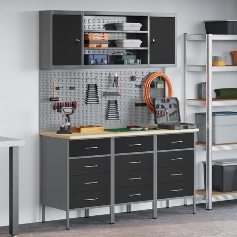 Werkbank mit Schubladen 7 pcs Schwarz Ingenieure Holz und Stahl (1/5)