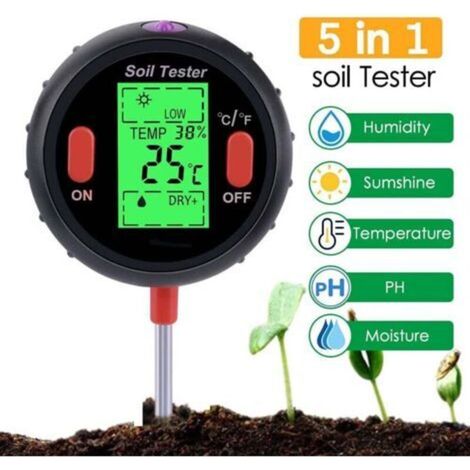 5-in-1 soil tester: pH, moisture, light, temperature and conductivity – Practical for plants, flowers and vegetable gardens